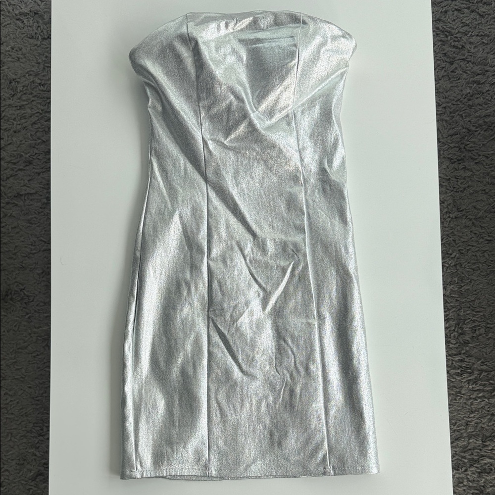 Fashion Nova Silver Strapless Bodycon Dress